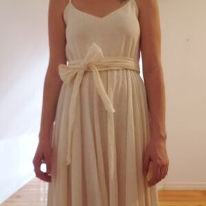 Ivory Linen Spaghetti Strap Dress With Sash